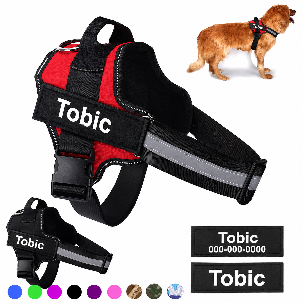 Personalized no-pull dog harness with name patch